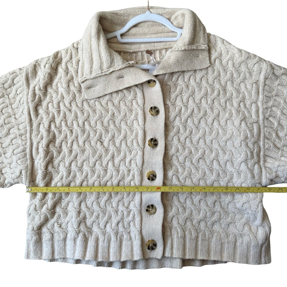 Free People Mae Cable Knit Cardigan Sweater - Tan Size M Boho Cozy Chic Neutral - Picture 5 of 14